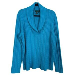 Lauren Ralph Lauren Blue Silk & Cashmere Cowl Neck Cable Knit Sweater 2X